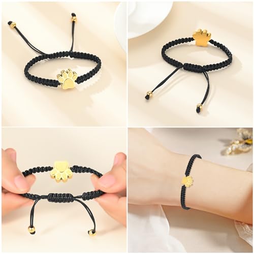 Paw Print Cremation Urns Bracelet for Ashes Adjustable Braided Rope Keepsake Bangle Jewelry for Women Men Memorial Bracelet for Dog Cat Gold