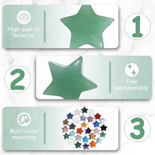 QINJIEJIE 20 PCS Green Aventurine Crystal Star Healing Stones Mini Crystal Cute Polished Pocket Stone Thumb Star Gemstones Set Bulk Wholesale Reiki Energy Balancing Green Christmas Decor