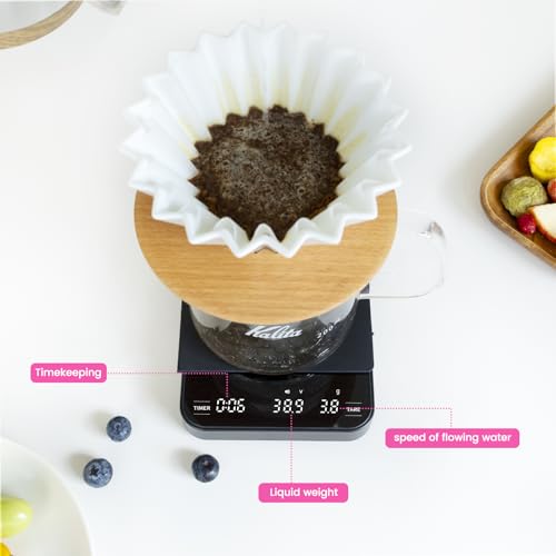 Coffee Scales with Timer for Pour-Over Coffee, 4 Modes Coffee Scales for Espresso, Mirror Display, 0.1g High Precision, Touch Sensor, Rechargeable Kitchen Food Weighing Scales, Max 2kg, Black