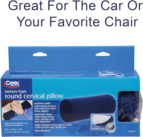 Carex Memory Foam Cervical Neck Pillow, Round - Contoured Design to Support Neck and Shoulders, Relieve Pain and Pressure, Neck Roll Pillow for Sleeping, Memory Foam 1 Count (Pack of 1)