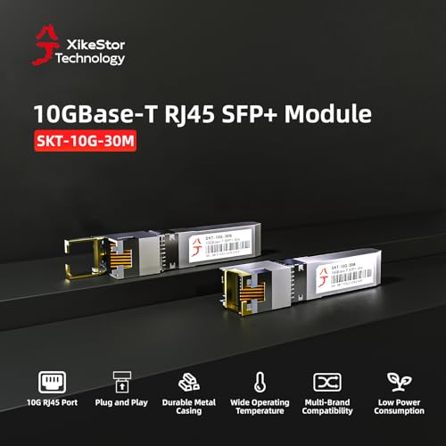 10G SFP+ RJ45 Module, 10GBase-T SFP+ Transceiver up to 30 m | Cat6a/Cat7, compatible with Cisco, HPE, MikroTik, Ubiquiti, Synology, QNAP, Plug & Play