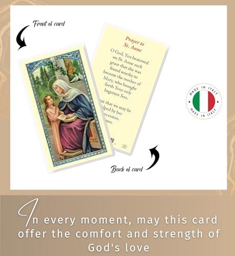 Saint Anne Medallion with St Anne Prayer Card, Lord's Prayer Card | St Anne Medal Necklace Jewelry | Catholic Patron Saint Of Unmarried Women, Mothers, Grandmothers Themed Set, Total 3 Items