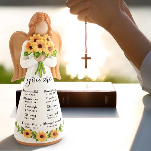 Sunflower Gift for Women,Christian Birthday Gift, Religious Angel Figurines White-sunflowers