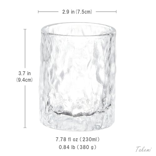 TAKEMI Japanese Premium Rock Glasses with Luxury Box, 7.7 Oz Rocks Barware For Scotch, Bourbon, Liquor and Cocktail Drinks, Made in Japan (Set of 4 (Ice Texture), 7.7, Fluid Ounces) Set of 4 (Ice Texture) 7.7 Fluid Ounces