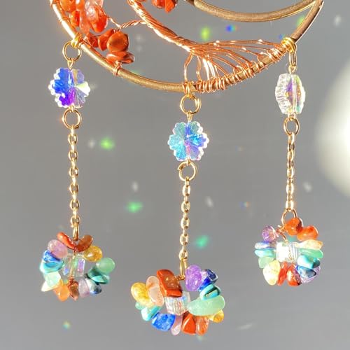 Colorful Crystal Moon Suncatcher for Window 7 Chakra Hanging Tree of Life φ 1.77 inch-Colorful Moon Suncatcher