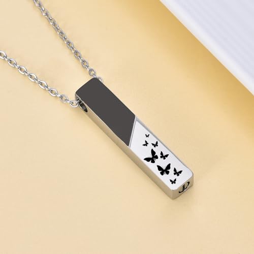 RIPFEVURN Tree of Life/Butterfly/Always with me Urn Necklaces for Ashes for Women Men Bar Stainless Steel Cremation Jewelry Human Ashes Holder Memorial Keepsake Pendant Butterfly