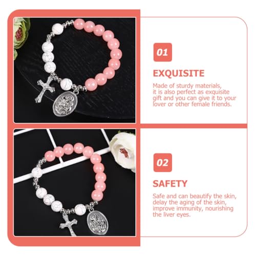SUPVOX Elegant Glass Cross Bracelet for Women with Rosary Beads, Not Easy to Fade and Break, Smooth Surface and Excellent Luster, for Christmas or Birthday Gifts