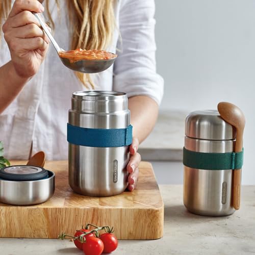 BLACK + BLUM Vacuum Food Flask | Leak Proof Insulated Stainless Steel Lunch Container with Ladle Spoon for Hot and Cold Food | Travel, Office Lunch Box for All Ages | Olive 13.5 oz / 400 ml
