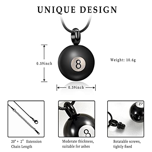Cremation Jewelry Billiard Black 8 Ball Cremation Urn Necklace for Ashes Stainless Steel Urn Jewelry Personal Necklace (Bracelet)