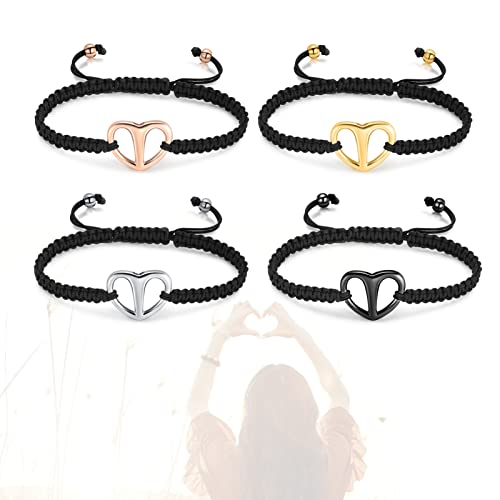 Black Rope Cremation Bracelet With Stainless Steel Heart Urn Jewelry Adjustable Expandable Urn Bracelet