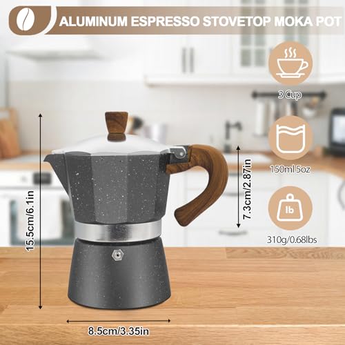 Aluminum 3 Cup 150ml Moka Pot Express Coffee Maker Stovetop Grey