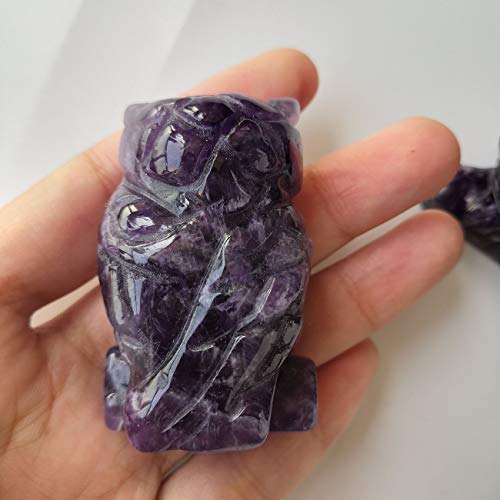 Amethyst Handcarved Natural Crystal Owl Statue, 2 Inch Gemstone Bird Figurine for Desk Decor, Wisdom Symbol Sculpture, Unique Gift for Women & Men Amethyst 2