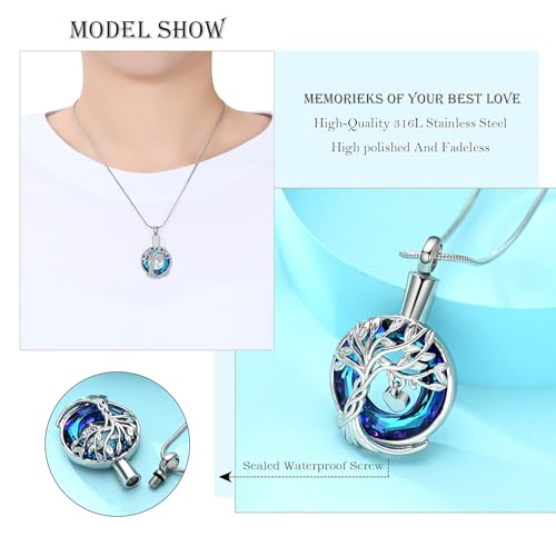 Hearbeingt Teardrop Urn Necklaces for Ashes Tree of Life Memorial Ashes Lockets, Cremation Jewelry Keepsake Pendant for Ashes for Women for Men