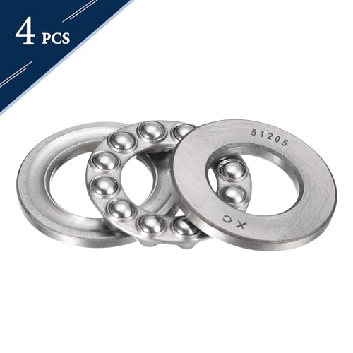HiPicco Thrust Ball Bearings, 4pcs 51205 Plane Axial Ball Bearing 3-in-1, 25mm x 47mm x 15mm Chrome Steel ABEC3 Single Row Roller
