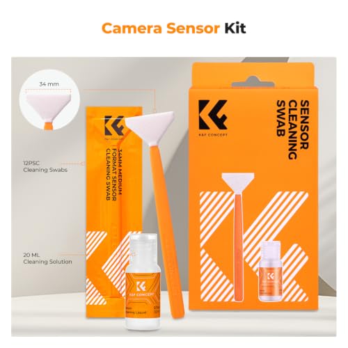 K&F CONCEPT Medium Format Sensor Cleaning Swab Kit, 12 Swabs + 20ml Cleaner