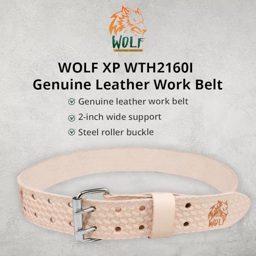 WOLF XP WTH2160I Heavy-Duty Genuine Leather Work Belt | 2-inch Wide Tool Waist Belt | Cinturón de Cuero de Trabajo Para Hombres | Tool Belts for Men | Contractors Handyman Construction Medium