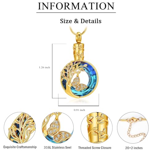 zeqingjw Cremation Jewelry Butterfly Urn Necklace for Ashes Pendants Circle of Life Eternity Memorial Funeral Keepsake Jewelry for Ashes Gold