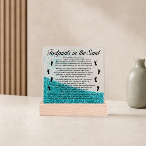 Christian Religious Gifts Footprints in the Sand Desk Decor Sign Multicolor Footprints