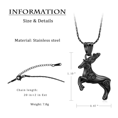 constantlife Cremation Jewelry for Ashes Deer Memorial Urn Necklace Pendant Loved Ones Human Pet Ash Holder Keepsake Gift for Women Men Black