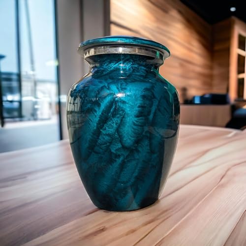 Beautiful Ocean Blue Urns for Human Ashes Adult Female, Burial, Decorative, Funeral, Cremation for Women, Men and Pets - 1 Medium (Blue) 1 Medium Urn