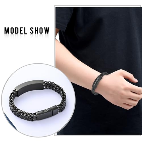 constantlife Cremation Bracelet for Ashes for Men - Stainless Steel Cuban Link Urn Bracelet Keepsake Ash Holder Cremation Memorial Jewelry Always in My Heart-Black 20 Centimeters