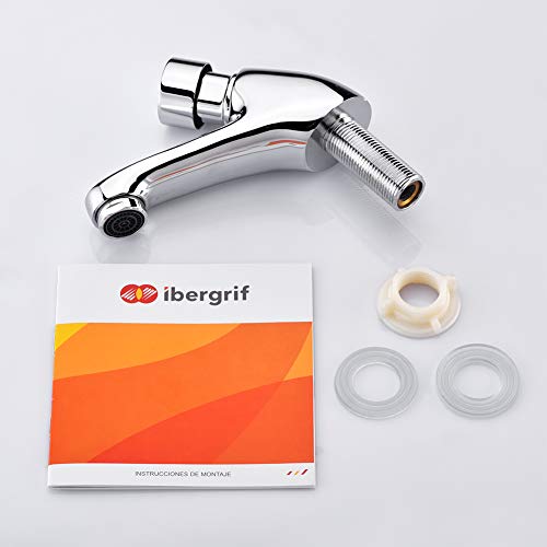 Ibergrif M21901 Chrome Self-Closing Basin Tap, 4–6 Second Timer