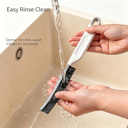 ViWaVee Pack of 3 2-in-1 Joint Cleaning Brush with Metal Scraper, Hard Bristle Corner Cleaning Brush with Hanging Eyelet, Split Brush for Bathroom, Kitchen, Narrow Brush for Tight Gaps (Black)