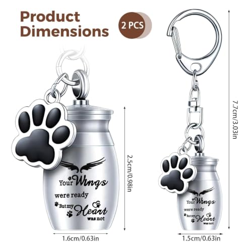 Memorial Urn Keychain, Pet Ashes Keyring - Stainless Steel Cremation Ashes Holder for Dogs, Cats & Small Pets for Ashes & Hair, Best Friend Dog Ashes Silver+black