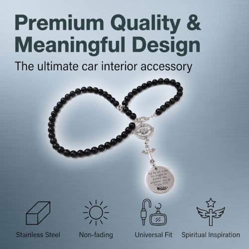 Cross Car Charm, Stainless Steel Rear View Mirror Hanging Ornament with Psalm 91:11, Christian Religious Pendant Decor, Universal for Most Cars SUVs Trucks (Silver)