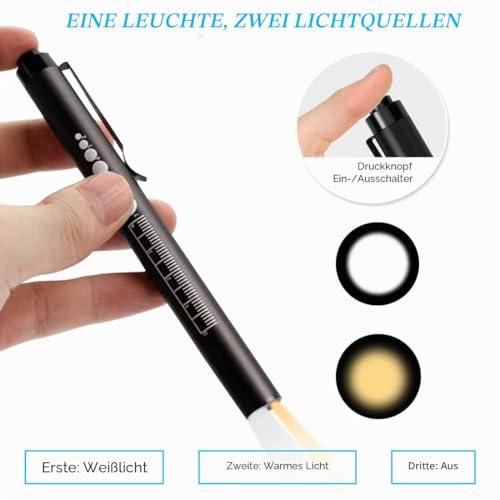 LEKIA Pupil Light Medicine, Diagnostic Light Nurse Emergency Service Accessories with Pupil Meter and Ruler, Rechargeable USB LED Pen Lamp for Nurses Students Doctors 1 Piece, Black