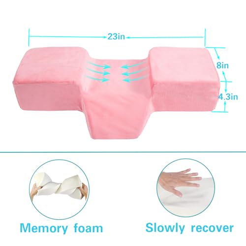 Beauty Salon Curved Memory Foam Bed Pillow, Lash Pillow for Eyelash Extensions Ergonomic Neck Pillow with Neck Back Head Support(Pink) Pink