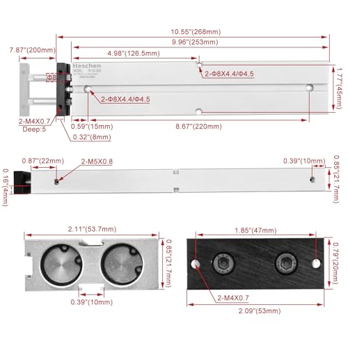 Heschen Pneumatic Air Cylinder, TN16-200(TDA16-200), Bore 16mm, Double-Rod Double-Acting Aluminum Pneumatic Air Cylinder, with Magnet (Stroke 200mm) Stroke 200mm