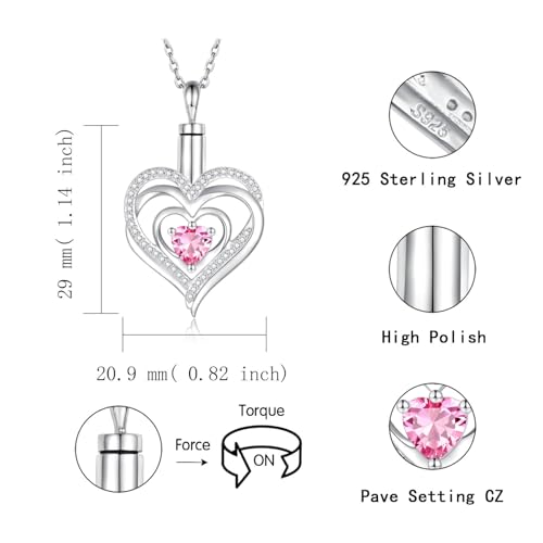 Sariel 925 Sterling Silver Heart Tree of Life Urn Necklace for Ashes Always in My Heart Keepsake Cremation Jewelry for Women October Heart Shape