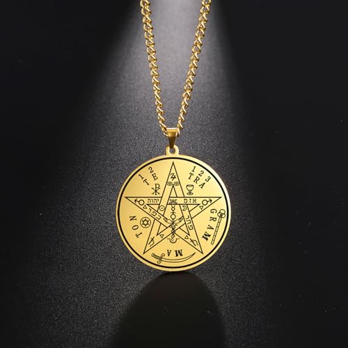 Tetragrammaton Pentagram Necklace for Men Women Tetragrammaton Keychain Pentagram Protection Amulet Pagan Wicca Jewelry gold