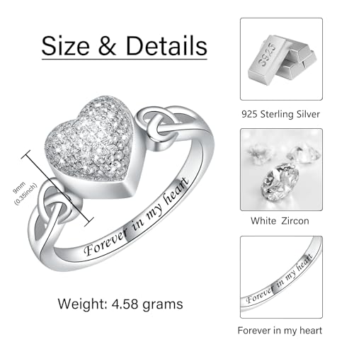 925 Sterling Silver Urn Keepsake Rings Memorial Jewelry Bling CZ 7