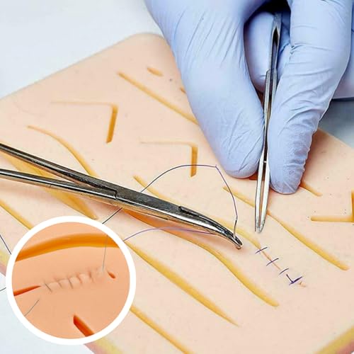 Silicone Seam Exercise Board, with Pre-Cut Wounds, 3-Layer Seam Padding, Silicone Seam Pad with Tear-Resistant Mesh, Suture Practice Pad Suture