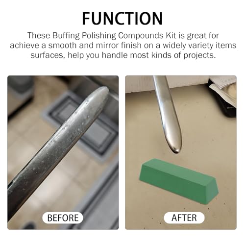 QZATTCAEN 3-piece buffing polishing compound kit in green, white, and red bars for stainless steel, aluminum, and jewelry