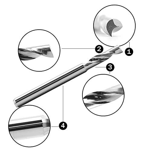 EU_HOZLY 3.175x12mm Single Flute Milling Cutters for Aluminum CNC Tools Solid Carbide Pack of 5