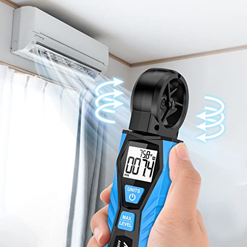 Wind Gauge Digital Anemometer MESTEK Wind Meter Handheld Wind Speed Air Temperature Max Wind Gauge Measure 1.1~30m/s Wind Speed for Windsurfing Kite Drone Flying Sailing Surfing HVAC CFM
