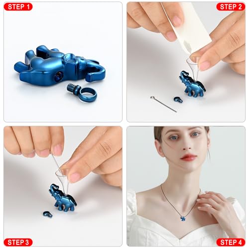Cremation Jewelry for Ashes Elephant Shape Stainless Steel Keepsake Memorial Pendant Locket Urn Necklace for Pet/Human Blue