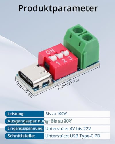 USB-C PD Trigger Board Module, 5V-20V PD/QC Fast Charge Decoy Module - DIY Power Bank, Laptop Power Supply, Voltage Supply Test Projects (Pack of 4)