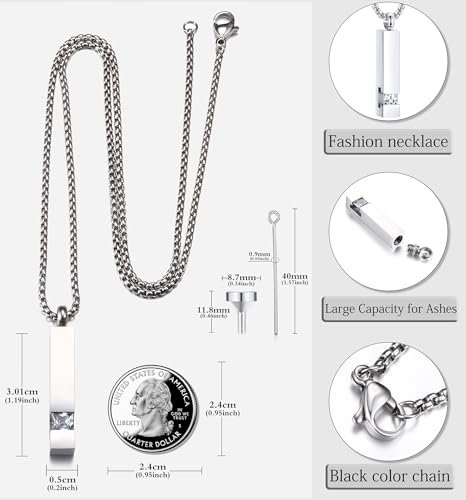 MILACOLATO 2 pcs Cremation Urn Pendant Necklace for Memorial Black+Silver Tone