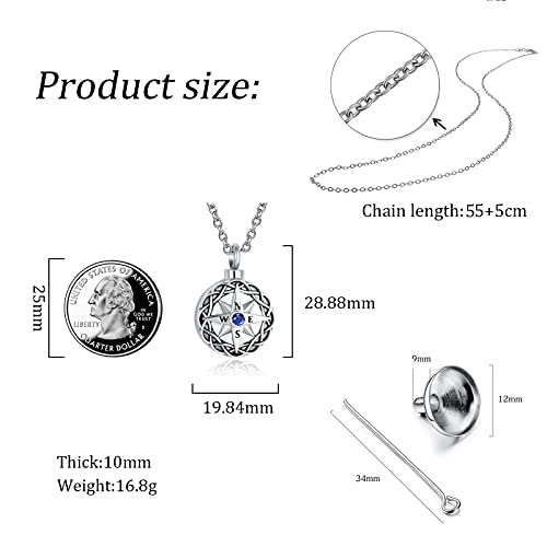 Nautical Compass Cremation Urn Necklace for Ashes Navy Anchor Crystal Memorial Remembrance Pendant Jewelry with Funnel Blue1