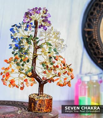 PYOR Chakra Tree, Crystals and Healing Stones, Gifts for Women, Crystal Tree, Home Office Decor, Crystals, House Warming Gifts New Home, Chakra Decor, 300 Chakra Gemstones - 10-12" Money Trees
