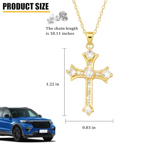 Bling Cross Car Mirror Hanging Ornament, Crystal Rhinestone Christian Rear View Mirror Hanger Charm, Diamond Religions Automotive Rearview Pendant, Universal for SUV Van Truck (Golden) Golden