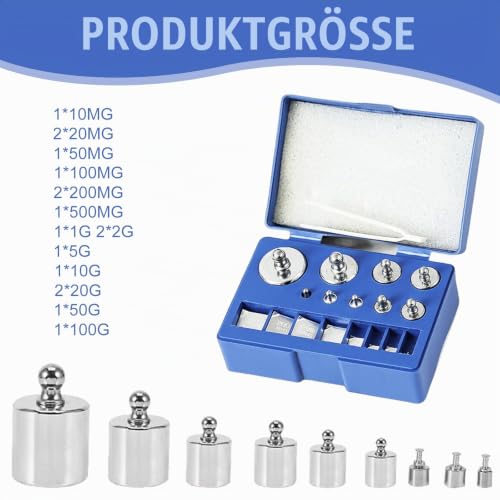Calibration Weight, 17 Pieces Precision Calibration Weights, Stainless Steel Calibration Weights Set, Calibration Weight Set for Digital Jewellery Scales Laboratory, 1g 2g 5g 10g 20g Calibration Gram Weight Set