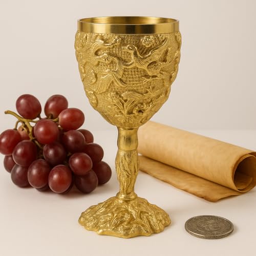 Emboss Floral Handcrafted Medieval Gold Plated Brass Chalice 6 oz| Handcrafted Cup Set For Spiritual Gifts, Fantasy Decor, or Game Night Collectors|Royal Drinking Glass