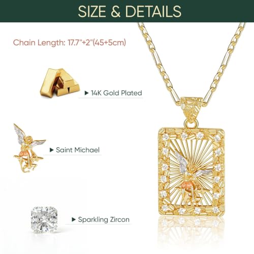 Women's Gold Virgin Mary Necklace - 14k Gold Plated Virgen de Guadalupe Pendant Necklaces,Non Tarnish Golden Miraculous Medal Catholic Jewelry,Religious Faith Confirmation Amulet Protection Gift Saint Michael