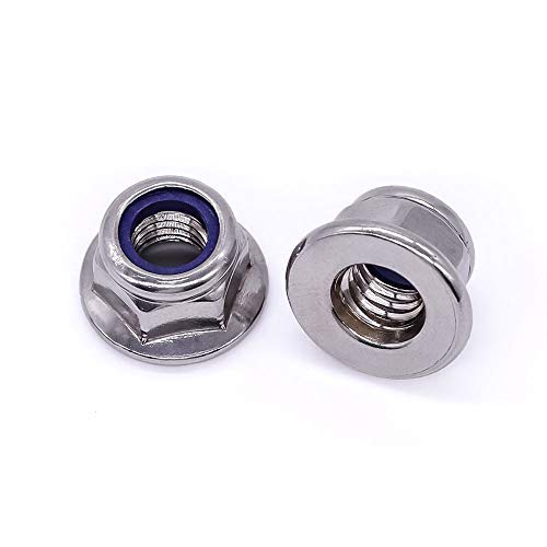 [Australia - AusPower] - M8 x 1.25mm (10 PCS) Flange Washer Nylon Insert Hex Locknuts Lock Nuts, 304 Stainless Steel 18-8, Bright Finish, Coarse Thread UNC, A2-70 SS, DIN6926 M8-1.25 10 