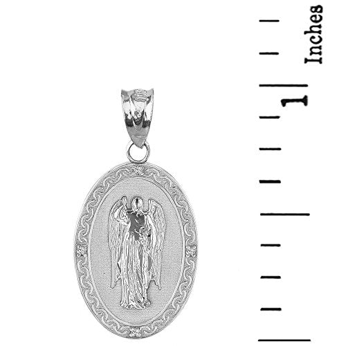 Sterling Silver Saint Gabriel The Archangel CZ Oval Medal Necklace (1"), 16"